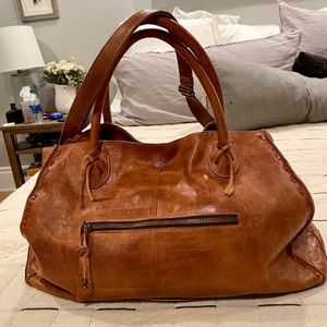 Bed Stu The Rockaway Stitch-Detail Distressed Tan Rustic Satchel